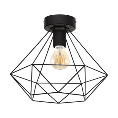 Stylish Semi Flush Ceiling Light with Black Steel Geometric Shade
