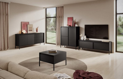 Stylish SENNE TV Cabinet (H)530mm (W)1540mm (D)400mm - Modern Living Room Furniture in Black Matt