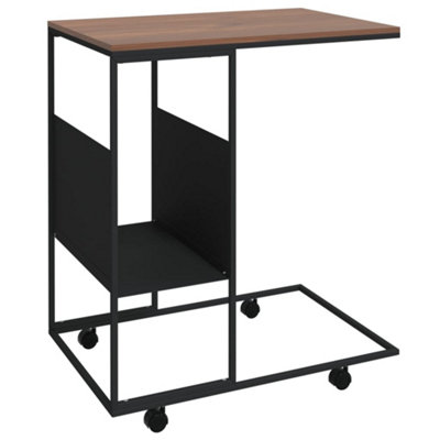 Stylish Side Table with Wheels Black 55x36x63.5 cm Engineered Wood