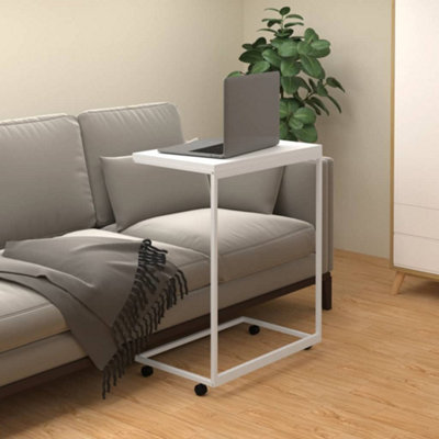 Stylish Side Table with Wheels White 55x35x70 cm Engineered Wood