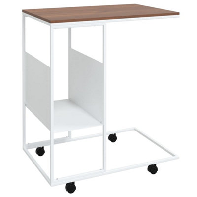 Stylish Side Table with Wheels White 55x36x63.5 cm Engineered Wood