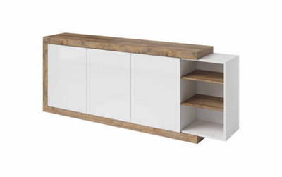 Stylish Sintra 43 Sideboard Cabinet 220cm - White Gloss & Oak Sandal: Versatile Storage Solution for Contemporary Living Spaces