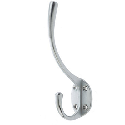 Stylish Solid Brass Hat and Coat Hook in Satin Chrome Finish - Wall Mounted Clothing Hook