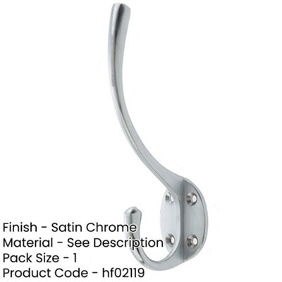 Stylish Solid Brass Hat and Coat Hook in Satin Chrome Finish - Wall Mounted Clothing Hook