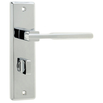 Stylish Suite Door Handle with Bathroom Plate in Polished Chrome - Interior Lever on Backplate