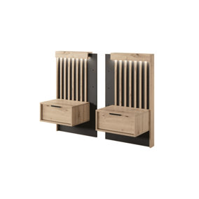Stylish Tally Bedside Cabinet Pair - Oak Artisan & Anthracite, LED Lit H1040mm W510mm D400mm