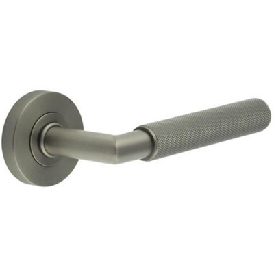 Stylish Three One Six Diamond Knurled Door Handle in Gun Metal Finish - Interior Handle