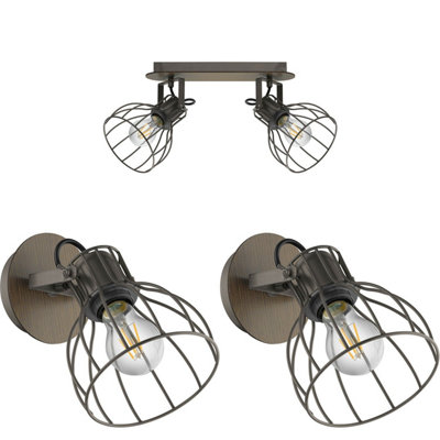 Stylish Twin Ceiling Spot Light with Matching Wall Sconces in Black Industrial Design