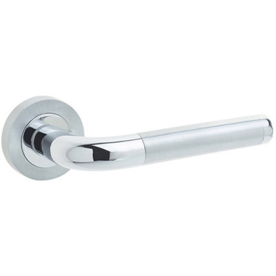 Stylish Twin Door Handle on Rose in Polished and Satin Chrome Finish - Interior Handle