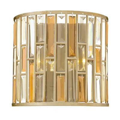 Stylish Twin Wall Light with Amber Pearl and Clear Crystal Finish