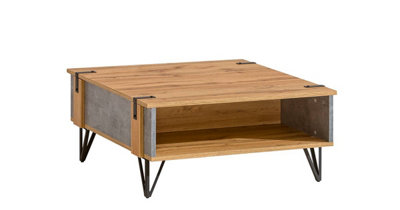 Stylish Urban Coffee Table: Lofter, Oak Wotan & Concrete, H371mm W800mm D800mm