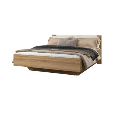 Stylish Vertina 31 Bed Frame EU King 1640mm x 860mm x 2050mm in Oak & Beige - Elegant Mattress Support