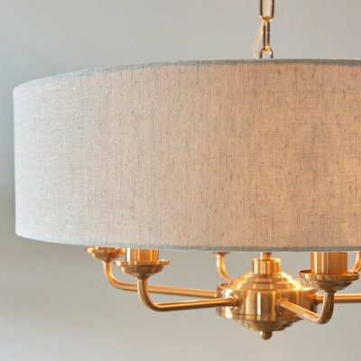 Stylish Vintage Brass 6-Light Pendant Light with Natural Linen Shade