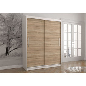 Stylish Vista 04 Sliding Door Wardrobe - White with Oak Sonoma Doors - (H)2000mm x (W)1500mm x (D)610mm