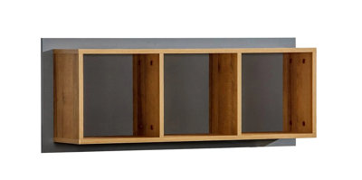 Stylish Wall-Mounted Storage Panel in Anthracite & Oak Riviera - W1045mm x H412mm x D236mm