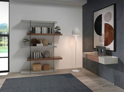 Stylish Walnut Wood and Glass Shelf for Modern Homes
