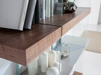 Stylish Walnut Wood and Glass Shelf for Modern Homes