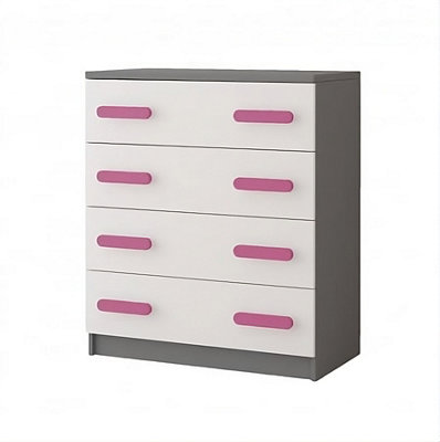 Stylish White and Grey Chest of Drawers H930mm W800mm D400mm - Pink Handles for Playful Kids' Rooms