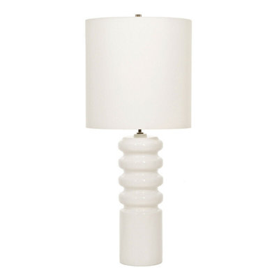 Stylish White Ceramic Table Lamp with Faux Silk Shade and LED Bulb