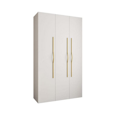 Stylish White Como 3 Hinged Door Wardrobe H2460mm W1400mm D500mm, Three Doors, Eleven Shelves, Two Hanging Rails, Gold Handles