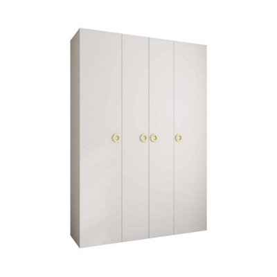 Stylish White Como I Hinged Door Wardrobe H2460mm W1700mm D500mm, Four Doors, Sixteen Shelves, Two Hanging Rails, Gold Handles