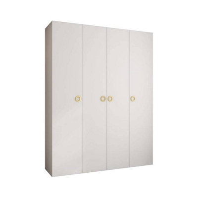 Stylish White Como I Hinged Door Wardrobe H2460mm W1900mm D500mm, Four Doors, Sixteen Shelves, Two Hanging Rails, Gold Handles