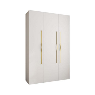 Stylish White Como II Hinged Door Wardrobe H2460mm W1600mm D500mm, Three Doors, Eleven Shelves, Two Hanging Rails, Gold Handles