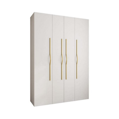 Stylish White Como II Hinged Door Wardrobe H2460mm W1700mm D500mm, Four Doors, Sixteen Shelves, Two Hanging Rails, Gold Handles