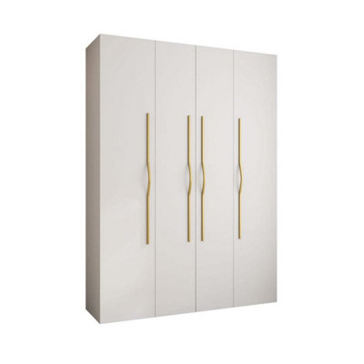 Stylish White Como II Hinged Door Wardrobe H2460mm W1800mm D500mm, Four Doors, Sixteen Shelves, Two Hanging Rails, Gold Handles