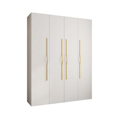 Stylish White Como II Hinged Door Wardrobe H2460mm W1900mm D500mm, Four Doors, Sixteen Shelves, Two Hanging Rails, Gold Handles