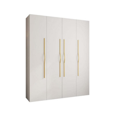 Stylish White Como II Hinged Door Wardrobe H2460mm W2000mm D500mm, Four Doors, Sixteen Shelves, Two Hanging Rails, Gold Handles