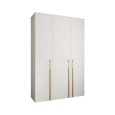 Stylish White Como III Hinged Door Wardrobe H2460mm W1600mm D500mm, Three Doors, Eleven Shelves, Two Hanging Rails, Gold Handles