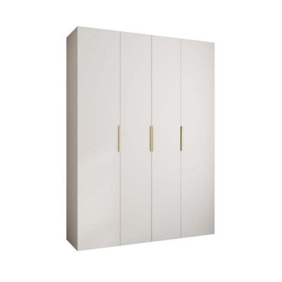 Stylish White Como IV Hinged Door Wardrobe H2460mm W1800mm D500mm, Four Doors, Sixteen Shelves, Two Hanging Rails, Gold Handles