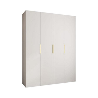 Stylish White Como IV Hinged Door Wardrobe H2460mm W1900mm D500mm, Four Doors, Sixteen Shelves, Two Hanging Rails, Gold Handles