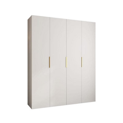 Stylish White Como IV Hinged Door Wardrobe H2460mm W2000mm D500mm, Four Doors, Sixteen Shelves, Two Hanging Rails, Gold Handles