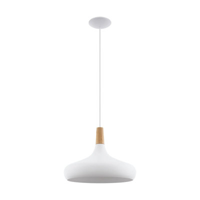 Stylish White Pendant Ceiling Light with Brown Wood Shade and E27 Bulb Compatibility