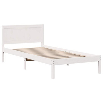 Stylish White Pine Bed Frame White Solid Pine wood 90 x 190 cm Durable