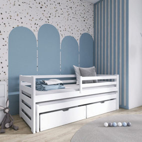 Stylish White Senso Double Bed for Kids with Trundle and Foam Mattressess (H)780mm (W)1980mm (D)970mm, Space-Saving Design