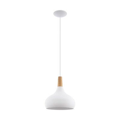 Stylish White Steel Pendant Ceiling Light with Brown Wood Shade