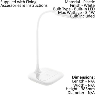 Stylish White Table Desk Lamp with Touch Control and Dimming Functionality
