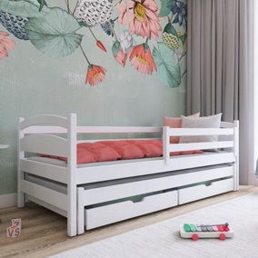 Stylish White Toska Double Bed with Trundle and Foam Bonnell Mattresses (H)710mm (W)1980mm (D)970mm, Space-Saving Design
