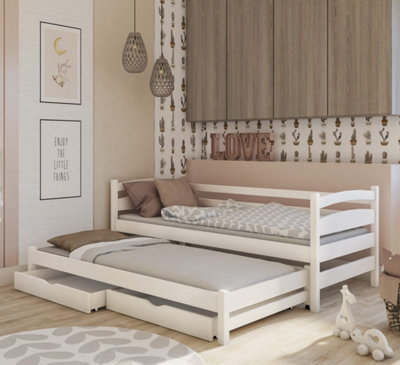 Stylish White Toska Double Bed with Trundle and Foam Mattresses (H)710mm (W)1980mm (D)970mm, Space-Saving Design