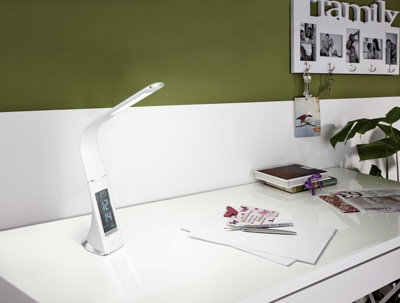 Stylish White Touch Table Lamp with Dimming Clock and LED Bulb