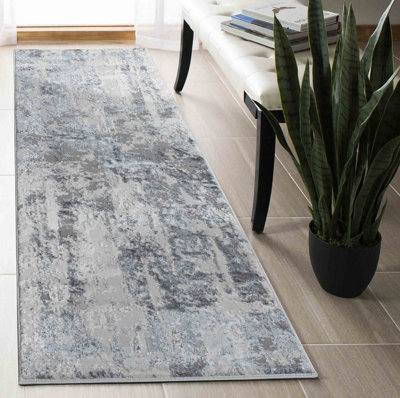 Styra Modern Grunge Abstract Area Rugs Silver 60x220 cm