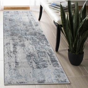 Styra Modern Grunge Abstract Area Rugs Silver 60x220 cm