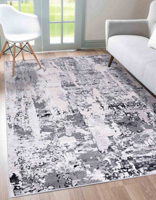 Styra Modern Grunge Abstract Area Rugs Silver 60x220 cm
