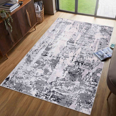 Styra Modern Grunge Abstract Area Rugs Silver 60x220 cm