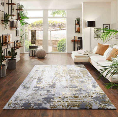 Styra Modern Living Room Rug - Abstract Area Rugs Gold 160x230 cm