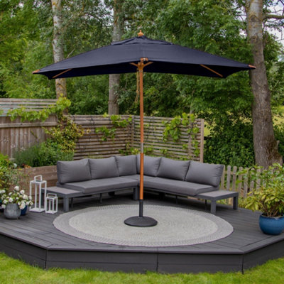 Styx 3m x 2m Deluxe Wooden Parasol in Navy | DIY at B&Q