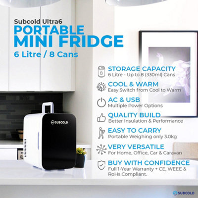 Mini Frigo Subcold Ultra 6 Da 6 Litri – Raffredda E Riscalda, Silenzioso, Per Auto, Camper, Ufficio E Campeggio